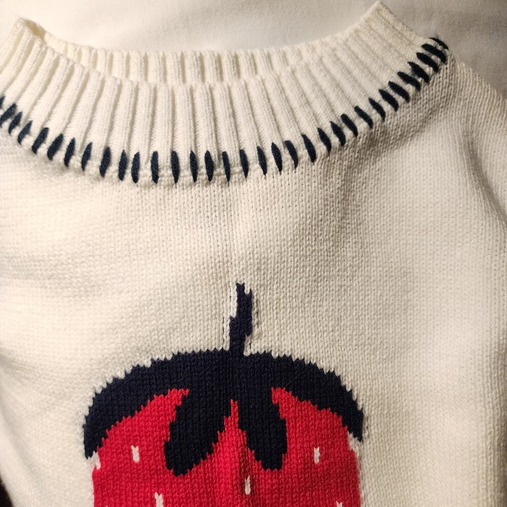 Jessica Simpson Women's Red and Cream Embroidered Strawberry Sweater Size S, New
